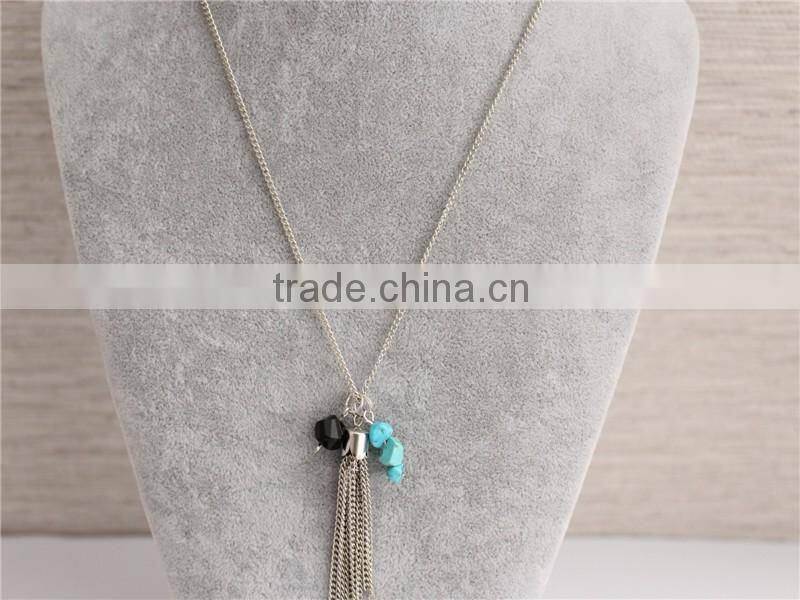 Free Shipping 18k stone Necklace wholesale, stone necklace jewelry with tassel