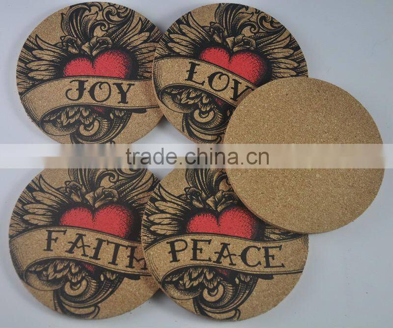 promotional advertising gifts silk-screen printing 2 colors logo cork coasters, round cork board cup coaster