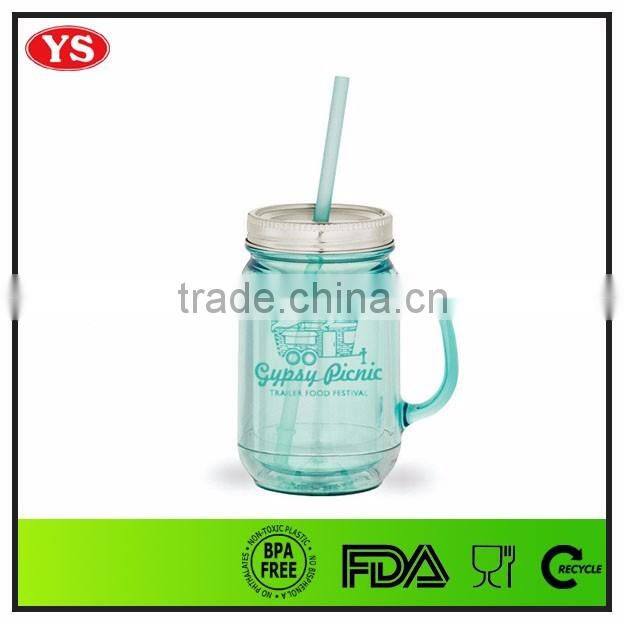 20oz plastic custom mason mug tumbler with handle and straw