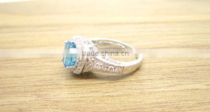 High quality fahsion 925 sterling silver blue topaz ring with CZ setting