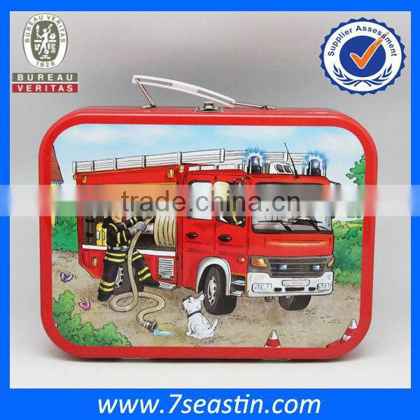 fancy suitcase tin box with plastic handle and metal lock