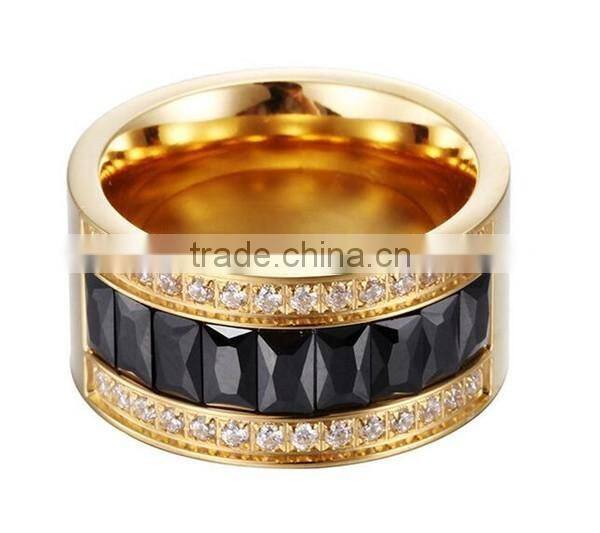 Cheap manufacturer OEM stainless steel crystal big gold finger ring