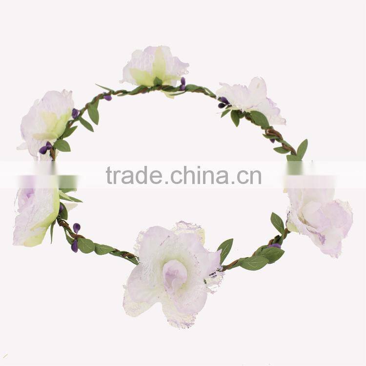 Yiwu factory manufacturer floral hairband ,6 flowers tiara/crown headband for woman
