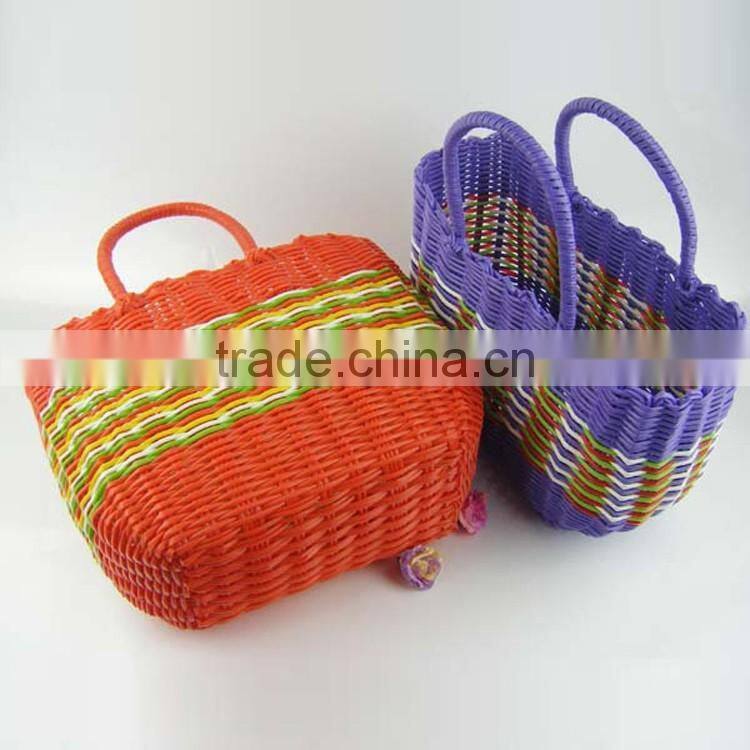 Plastic wicker woven home sundries storage basket vegetable shopping hand basket