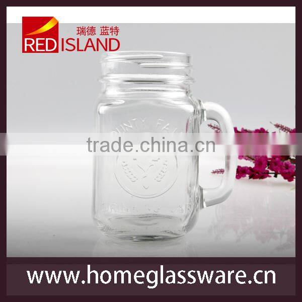 transparent glass mason jar cup with handle for drinking