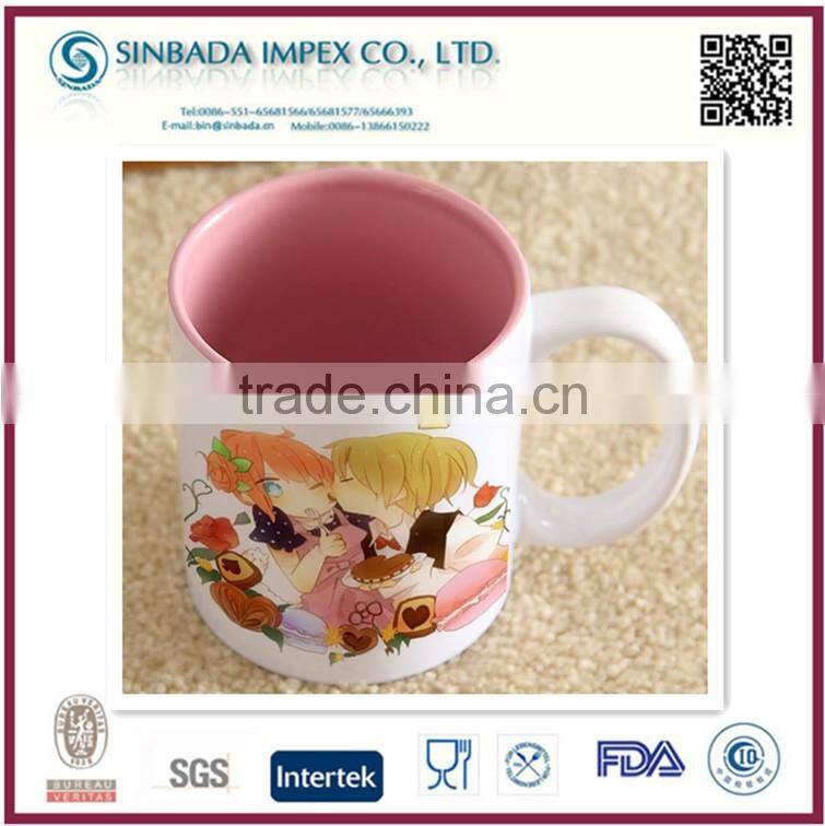 heart shape color changing thermal mug with nice cartoon design