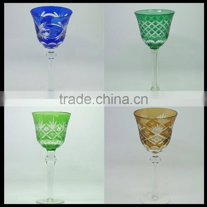 2017 China traditional made overlay etched pink wine glass