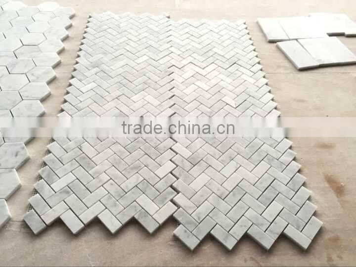 Carrara White Marble Herringbone Mosaic Tile Bianco Carrara Herringbone Tile