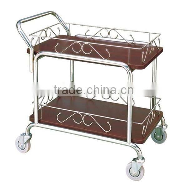 high quality hotel restaurant tea house wrought iron Stainless Steel double-deck drinks serving trolley liquor trolley