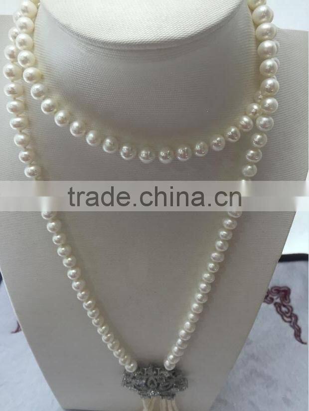 long beaded 10-11mm white freshwater pearls necklace designs