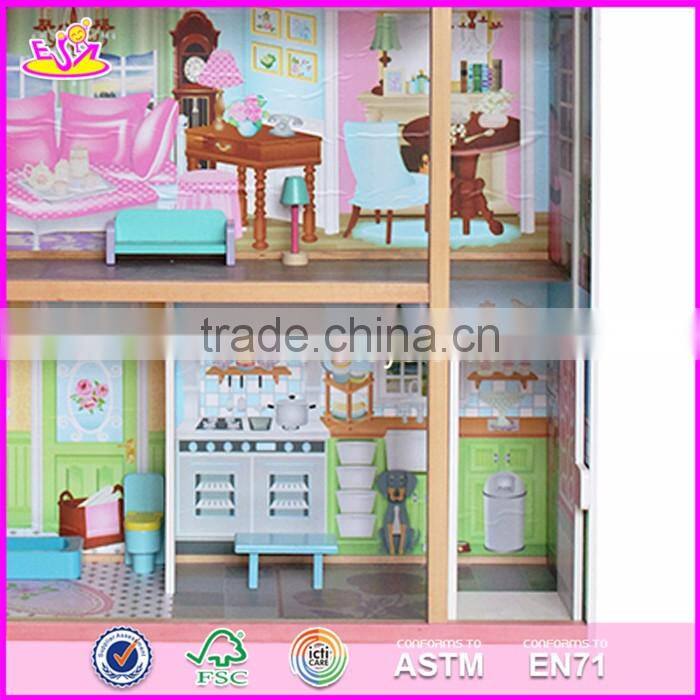2017 Best design luxurious three floors wooden kids modern dollhouse with furniture W06A247