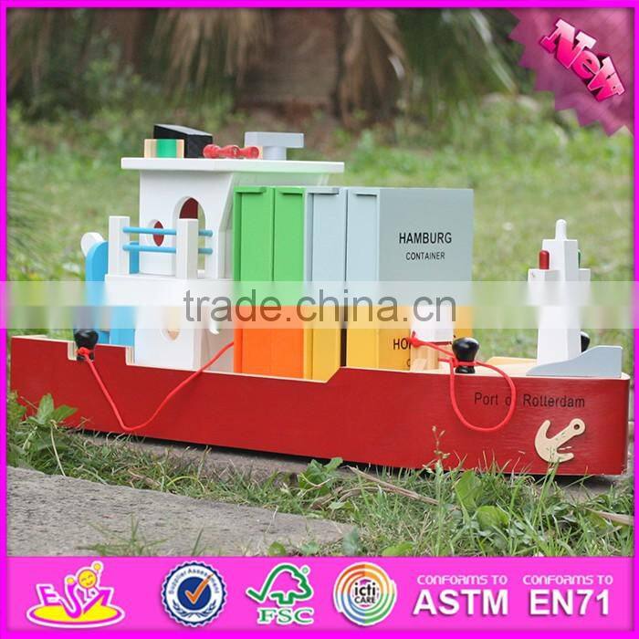 2016 new design funny children wooden toy container ship W04F006