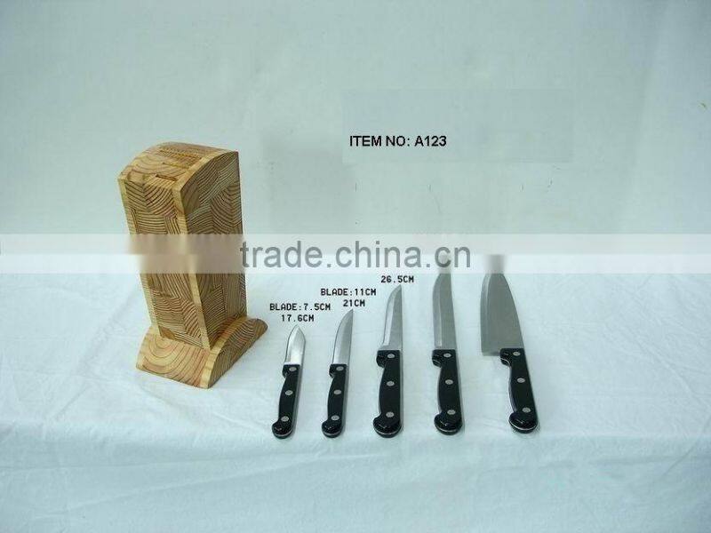 Five slots wooden or bamboo knife block