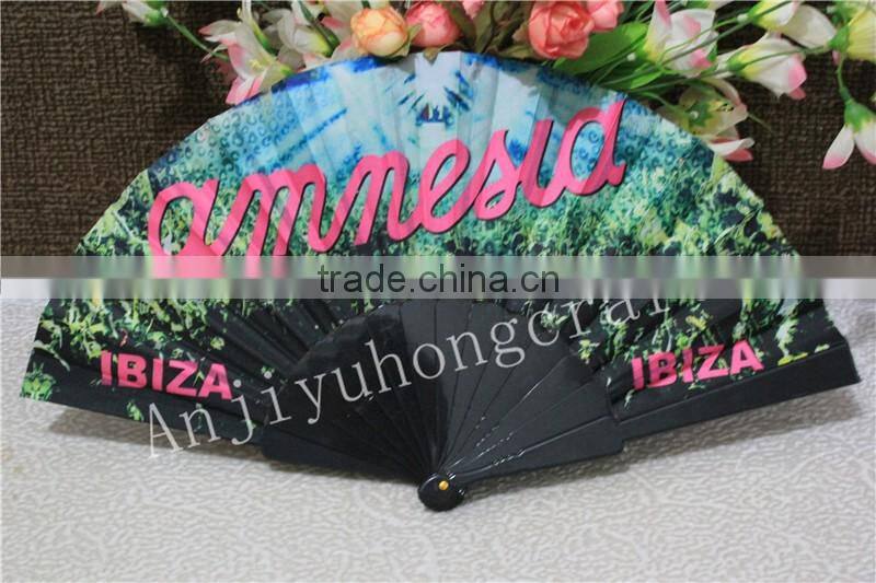 23cm solid color fabric folding hand fans with plastic ribs