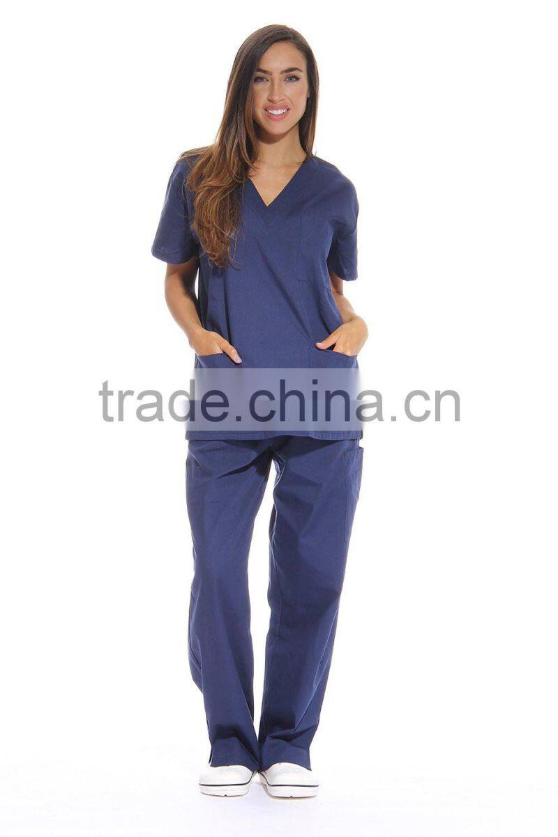 Women's Scrub Sets,Matching Top And Pants Solid Scrubs Medical Scrubs China Nursing Uniform With 6 Pockets Wholesale