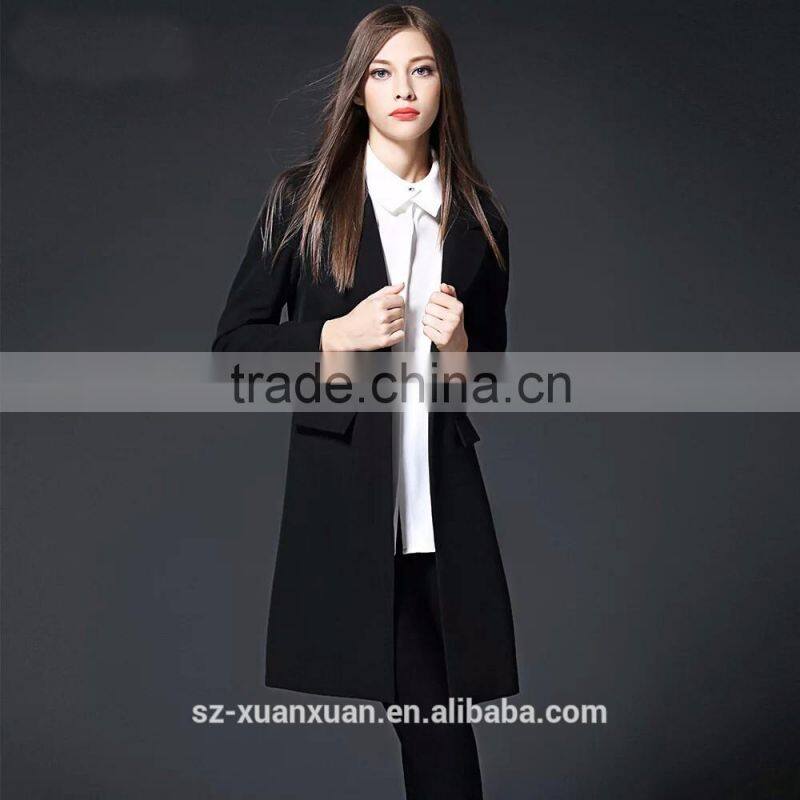 2016 custom high quality fashionable winner black women's long coat