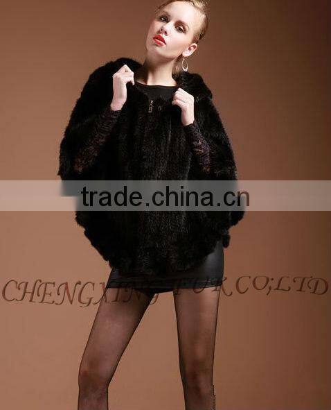 CX-B-M-06 Latest Womens Genuine Real Knitted Mink Fur Shawl Hoodied