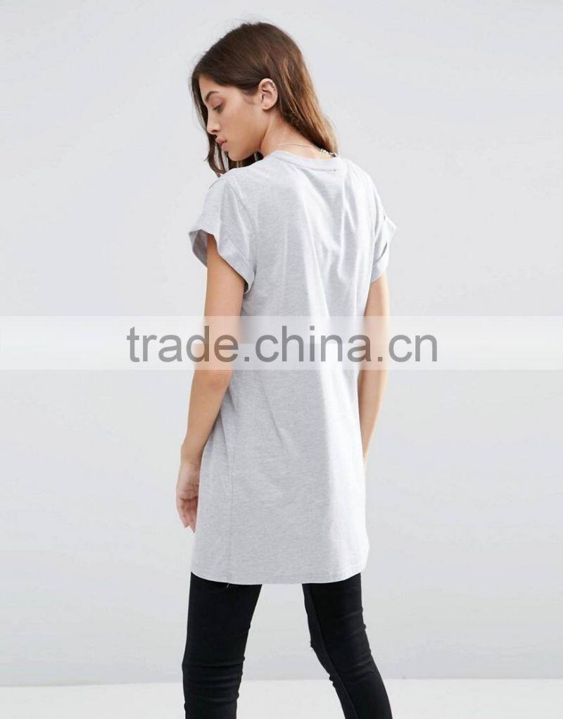 Manufactory Custom Logo Print Longline Short Sleeve Women T Shirt