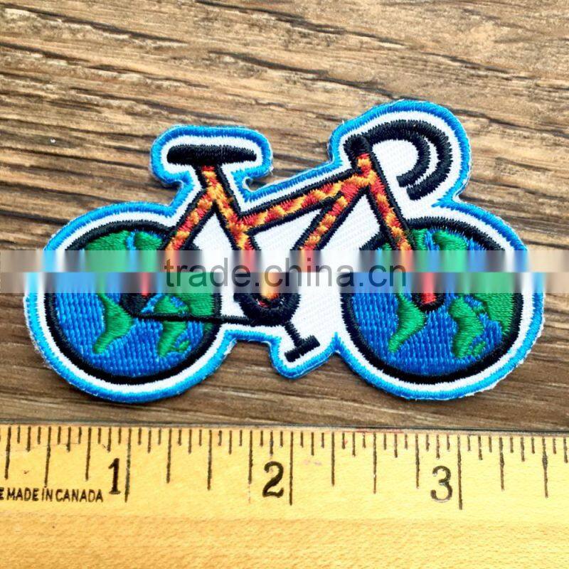 Custom high quality embroidered Green bike patch for clothes embroidery patch made in china choose size/color