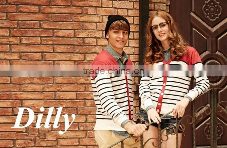 2015 Korean stripe cardigan knitted couple lover sweatshirt