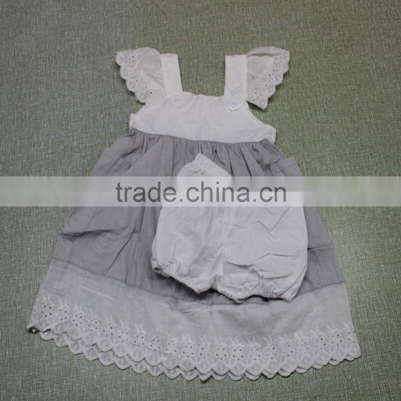 European Design Kids Girls Clothing Sets Wholesale Baby Girl Ruffle Lace Top Plain White Bloomer Boutique Set