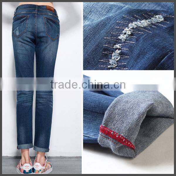 new model distressed jeans for lady ,slim fit lady jeans