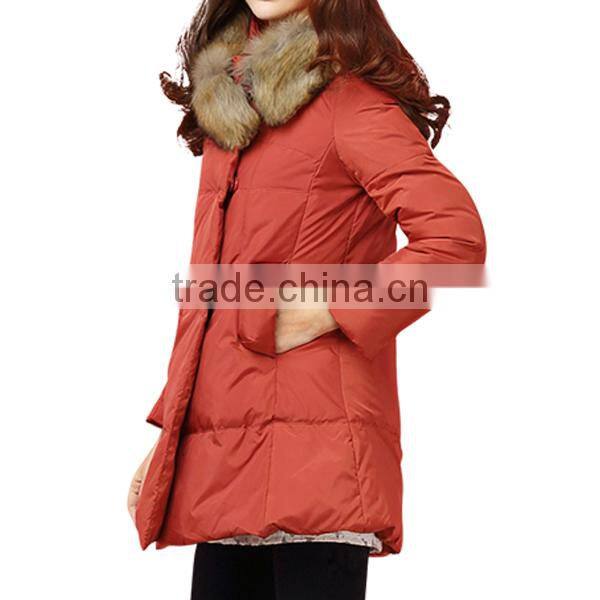 2015 New Listing Women Long A-Line Down Jacket With Fur Collar