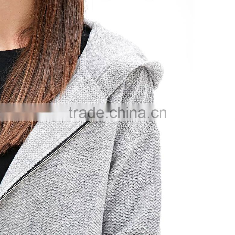 loose drop shoulder front zipper wool-blend sweater hooded cardigan with pockets