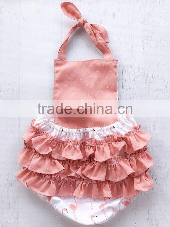 Baby Girls Pink Flamingo Romper Kids Ruffle Bubble