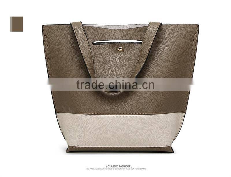 China Alibaba Designer Women Leather Handbag Contrast Shoulder Bag Fashion Style Top-Handle Female Casual Totes Bags