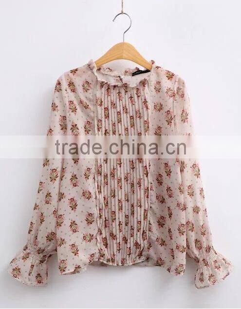 Runwaylover EY2344B Hot Sale 2017 Women Fashion Sleeve Fold Printed Chiffon Blouse