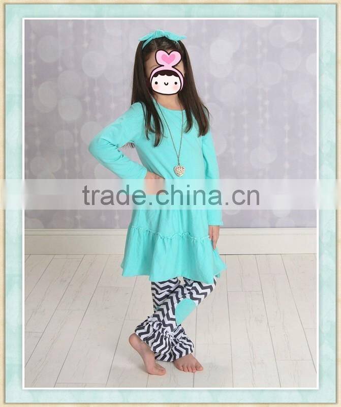 Wholesale Girls Valentines Day Outfits Children Boutique Clothing Girls Teal Dress Tunic With Chevron Heart Patch Legs