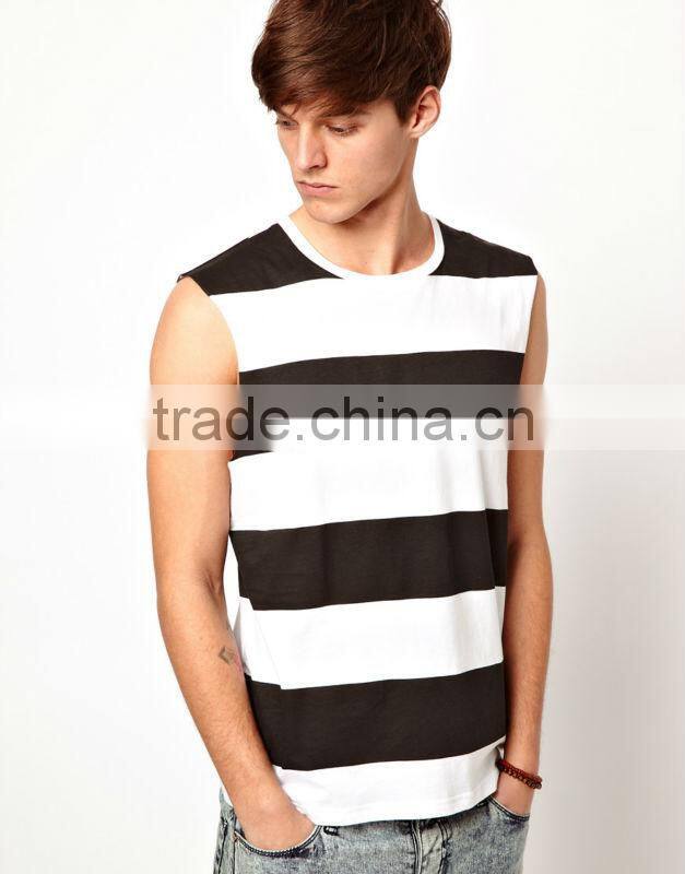 Black and White Stripe Sleeveless T-Shirt