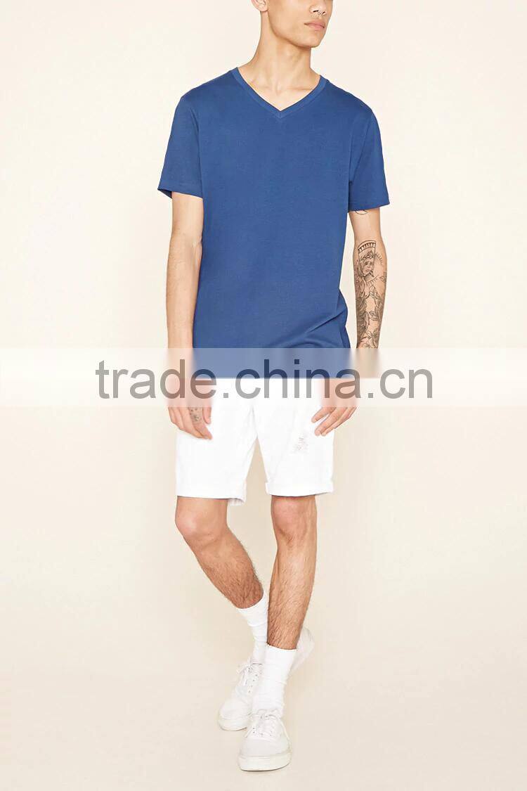 2017 Guangzhou Shandao OEM Summer 180g 100% Cotton V-Neck Short Sleeve Slim Fit Men's T- Shirt