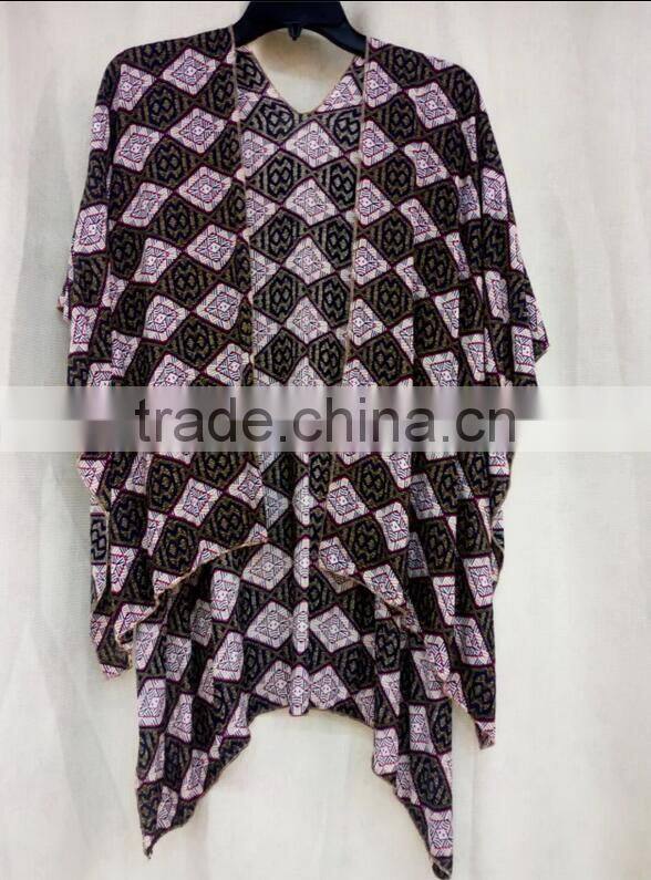 Hot sale fashion printed open kimono for women viscose cotton soft blouses