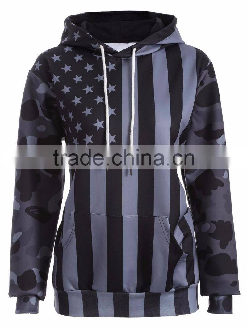Unisex Fashion USA American Flag Print Hooded Slim Pullover Hoodie Sweatshirt