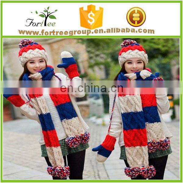 cold weather hat winter classic warm acrylic knitted beanie hat scarf gloves three piece set