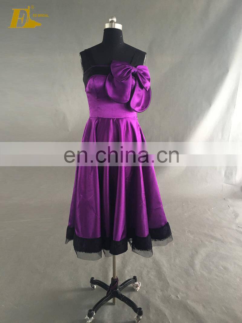 Strapless Neckline Sleeveless Purple Satin Birthday Short Party Pregnant Evening Dresses