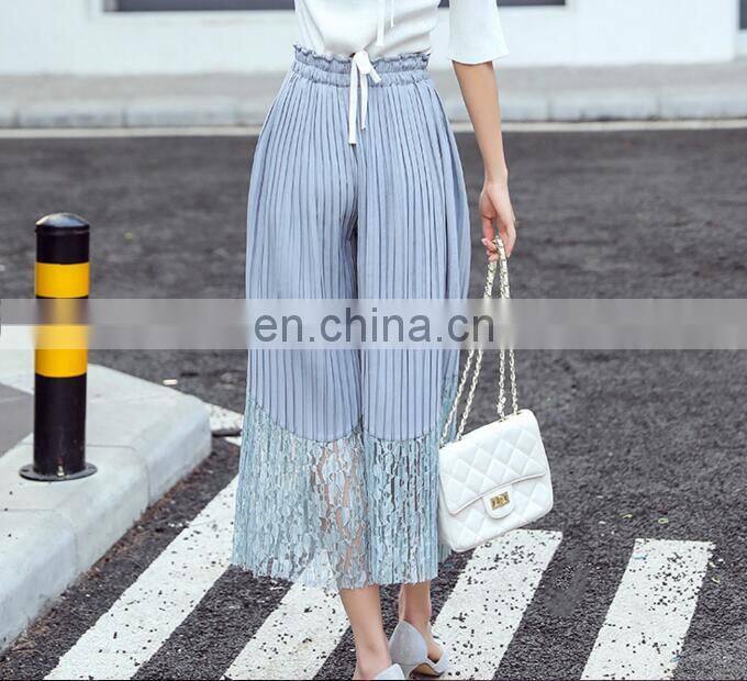 2017 fashion modern plus size pants women elastic waist pants pleated pants loose style with lace for women