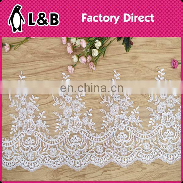 2016 manufacturer flower designs embroideried ivory bridal lace trimmings,embroidered bridal lace trim