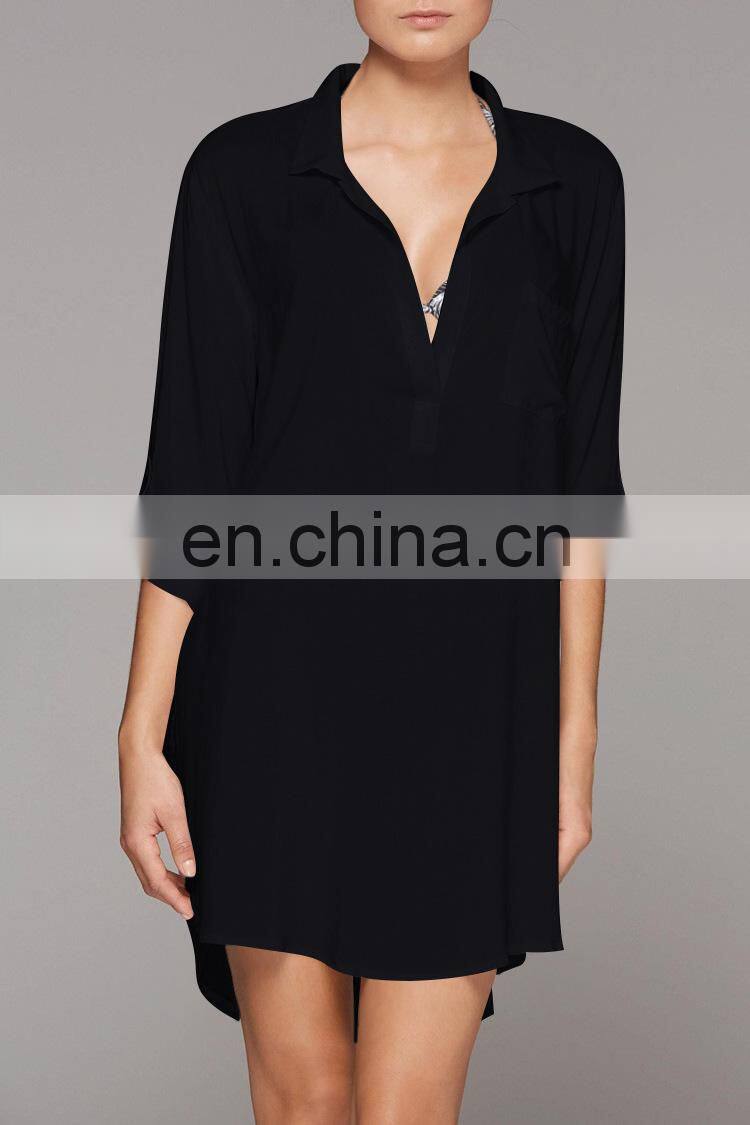 Summer Beachwear White Black Chiffon Blouse Shirt Bathing Suit Women Swimsuit Beach Sarongs Cover Ups Beach Dress Tunic Swimwear