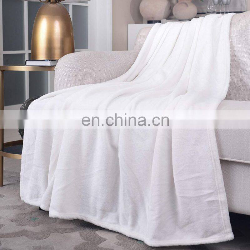 All Season Flannel Fleece Plush Throw Velvet White Blanket for Bed Sofa Car