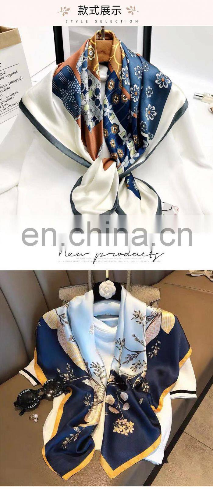 Wholesale spring and summer new artificial silk female scarf 90cm satin square silk scarf sunscreen beach towel