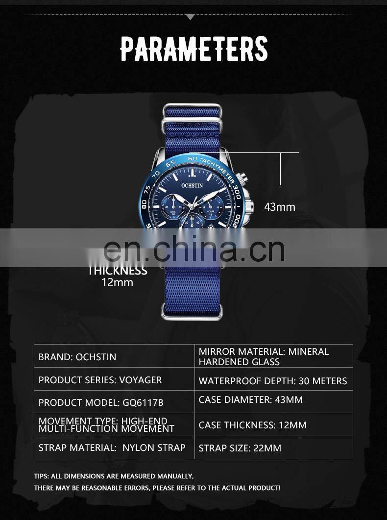 Ochstin 6117B Fashionable Nylon Quartz Watches Waterproof Chrono New Casual Wristwatch Mens