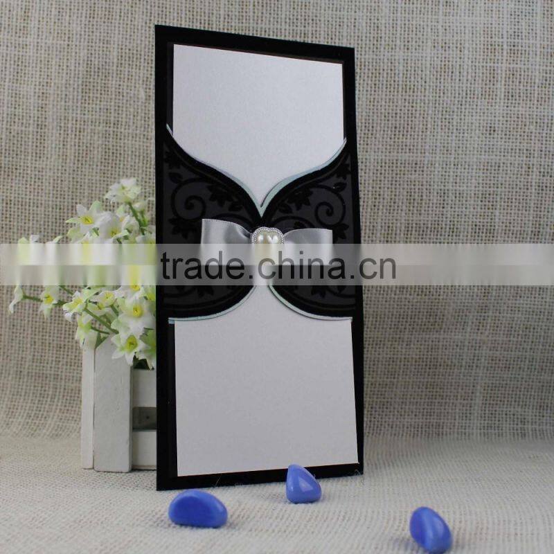 2016 Stylish Nice Luxury Unique Black Flocking Wedding Invitation Card