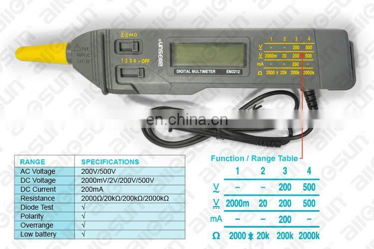Allosun EM3212 Portable Digital Multimeter Pen Type Volt Ohm Ammeter Auto Range Multi-function Electric Test Meter