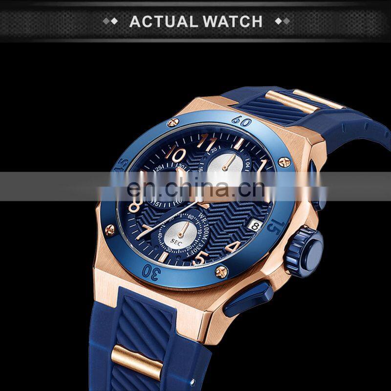 2022 High Quality Blue Silicone Quartz Watches Custom Logo Rose Gold Steel Case Sport Watch Designer Watch Luxury Men