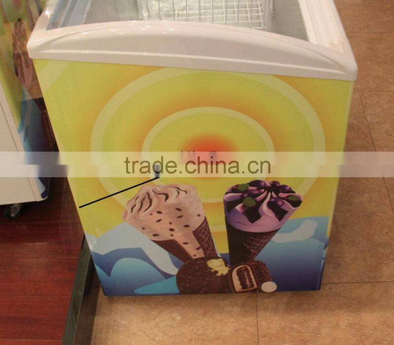 Curved glass door ice cream chest freezer with CB/CE/UL/CCC