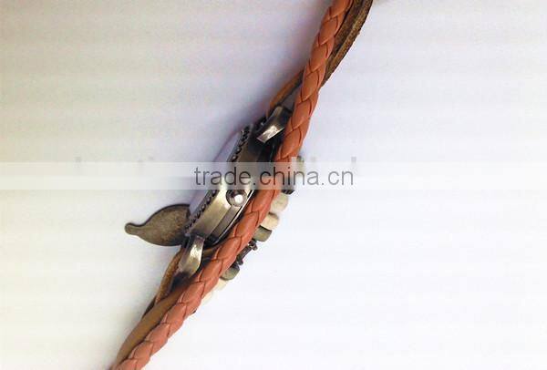 bulk buy from china Quartz watch F-05 for girls with Wing pendant,leather strap, bronzed watch case
