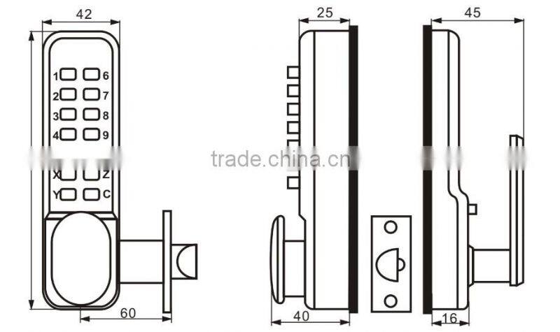 OSPON Mechanical Keyless Narrow Hook sliding door lock STAIN CHROME OS252
